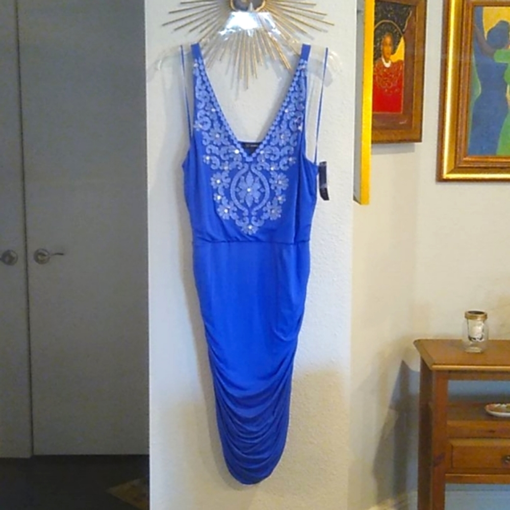 International Concepts INC Woman's L Ruched Daisy Embroidered Halter Dress